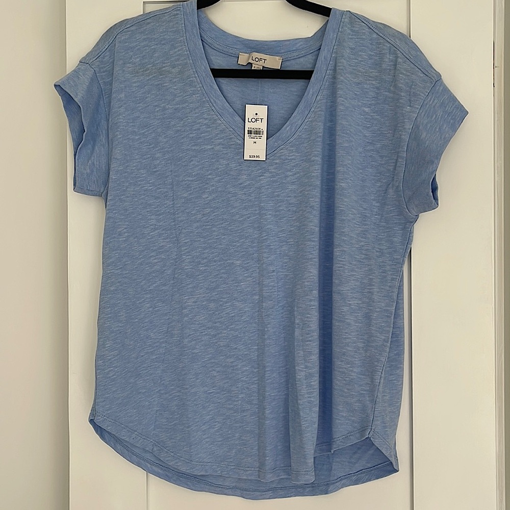 Brand New with Tags Loft Dolman V-neck Tee in glossy blue (size medium)